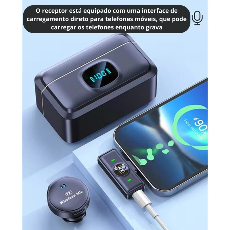 Mini Microfone Profissional de Gravação Sem Fio