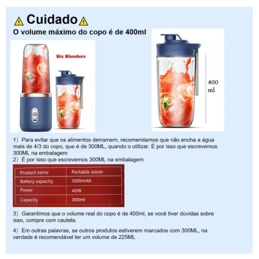 400ML 6 Lâminas Espremedor Elétrico Mini Liquidificador Portátil De Suco De Alimentos Misturador Leite Smoothie