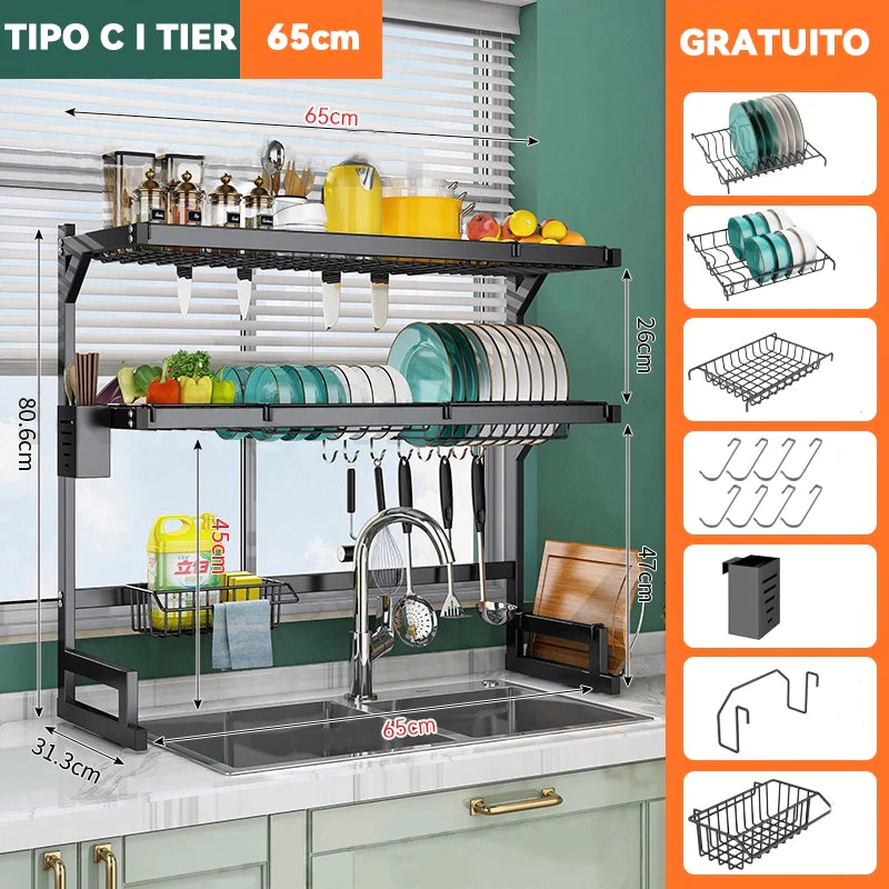 escorredor de louça suspenso Inoxidável Suspenso Autossustentável DESIGN DE CAMADA DUPLA